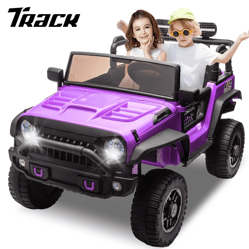 Track 7 24V Ride on Car, 2-Seater Ride on Truck, 400W Motors, 20" Width Seat, LED Lights, Music, Bluetooth, Remote Control, Electric Off-Road Truck Car for Boys Girls Age 3+, Purple