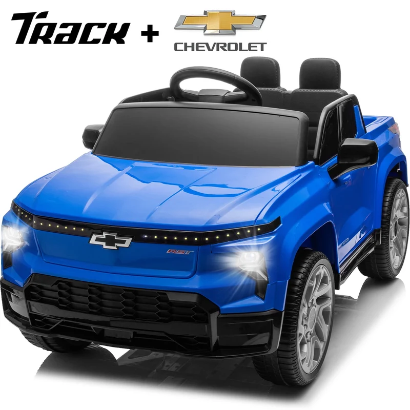 Track 7 12V Ride on Car, Licensed Chevrolet Silverado Electric Car with Remote Control, Bluetooth, LED Lights, Power Display, Rear Storage, 12V Ride on Truck Car for Boys Girls Age 3+, Pink