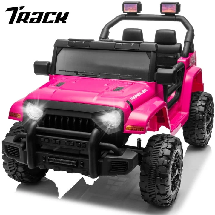 Track 7 Kids Ride on Truck, 12V Ride on Car with Remote Control, Kids Electric Car, Bluetooth, LED Lights, MP3, Pink