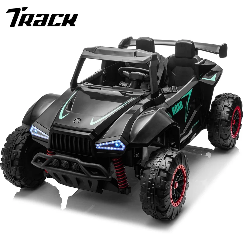 Track 7 24V 2-Seater Ride on Car, Kids Electric Car with Remote Control, 20.4" Extra Width Seat, Bluetooth, Power Display, 24V Ride on Truck for Boys Girls Age 3+, Max Speed 6.21 mph, Black