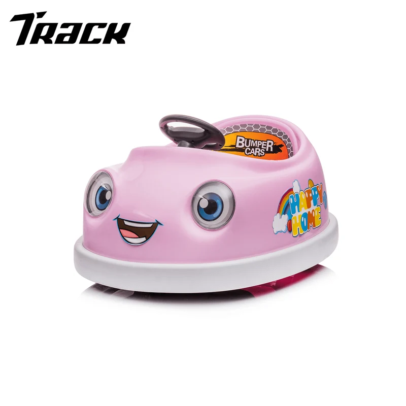 Track 7 Kids Ride on Bumper Car, 12V Electric Car for Boys Girls, Age 1-6 Years, with Remote Control, Bluetooth, Push Rod, Rocking Horse Mode, 360 Degree Turning, Pink