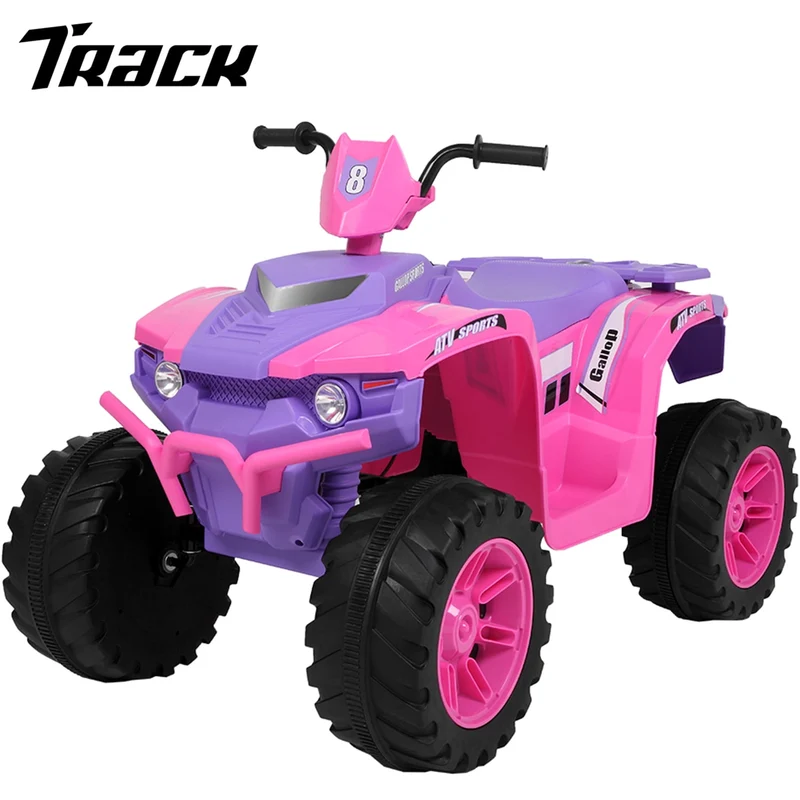 Track 7 12V All Terrain Vehicle, Dual Drive, 2 speed adjustable, with MP3 player, radio, USB port, Slow Start, Pink & Purple