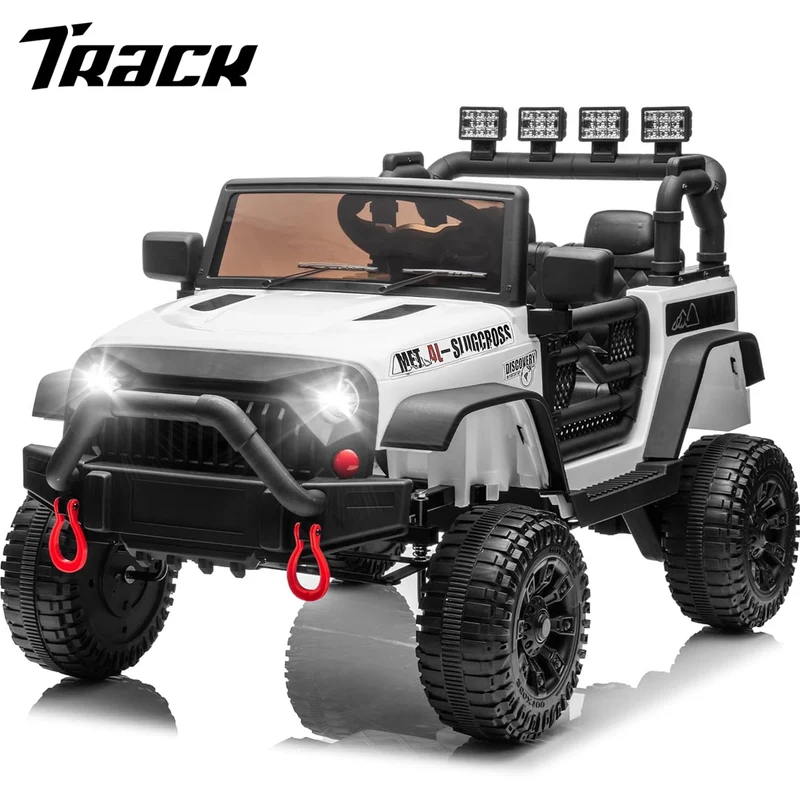 Track 7 24V Ride on Car Truck, Battery Powered Ride on Car with Remote Control, 400W Electric Vehicle w/3 Speeds, Bluetooth, Music Player for Boys Girls Aged 3+, White