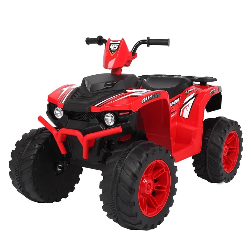 Track 7 12V All Terrain Vehicle, Dual Drive, 2 speed adjustable, with MP3 player, radio, USB port, Slow Start, Black & Red