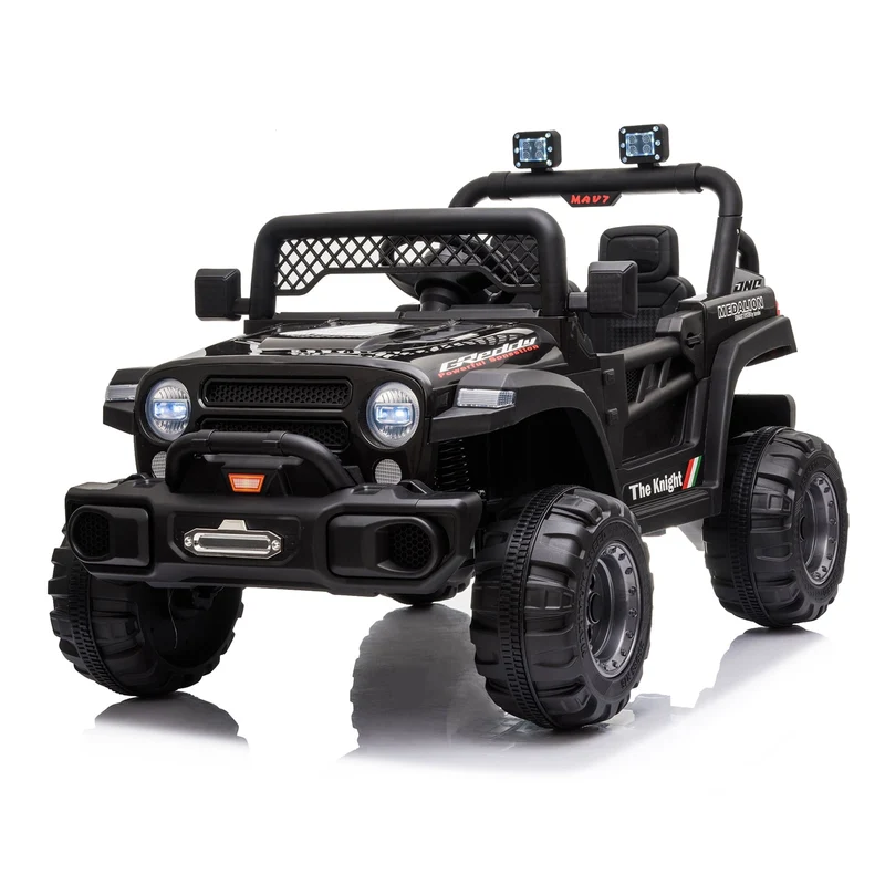 Track 7 12V 2-Seats 2WD off-road vehicle for kid 3+, 2 speed adjustable, with Parent Remote Control, Music, Black