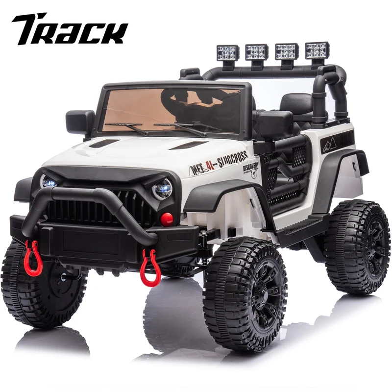 Track 7 24V Ride on Car Truck, Battery Powered Ride on Car with Remote Control, 400W Electric Vehicle w/3 Speeds, Bluetooth, Music Player for Boys Girls Aged 3+, White