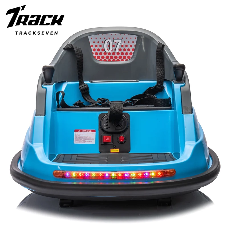 Track 7 12V Ride on Bumper Car, Electric Bumper Car for Kids Toddlers Age 1.5-5 Years, Ride on Car with Remote Control, Bluetooth, LED Lights, 360°Spin, Blue