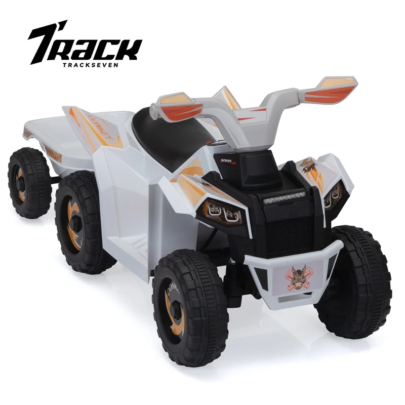 Track 7 Kids Ride on ATV with Trailer, 4 Wheeler Electric Quad Vehicle, Ride on Car with Music, Horn, Power Display, Kids Electric ATV, Rose Red
