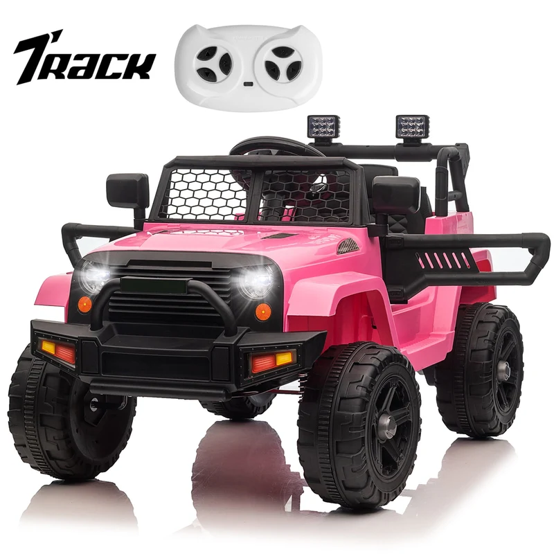 Track 7 Kids Ride on Truck, 12V Electric Car for Boys Girls Age 3+, Music, Ride on Car with Remote Control, Pink