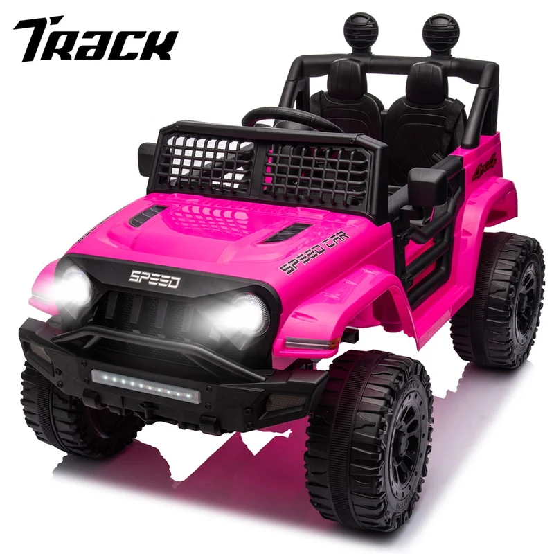 Track 7 Kids Ride on Truck, 12V Ride on Car with Remote Control, Kids Electric Car, Bluetooth, LED Lights, MP3, Pink