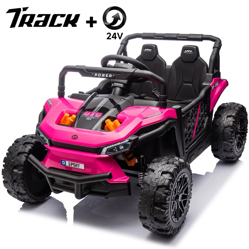 Track 7 24V Ride on UTV, Kids Ride on Car with Remote Control, Off-Road Electric UTV, 20" Large Seat, Bluetooth, LED Lights, Rear Storage, Early Education, Electric Car for Kids Age 3+, Pink