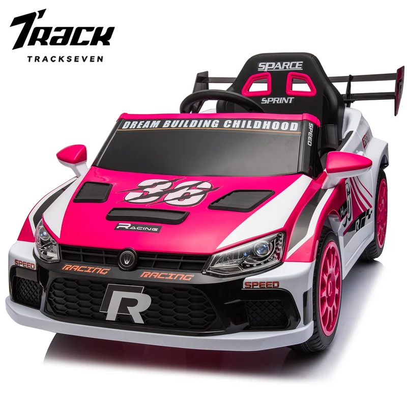 Track 7 Kids Ride on Car, 12V Electric Sports Car with Remote Control, Bluetooth, Front Light, Electric Buggies for Boys Girls Age 3+, Pink