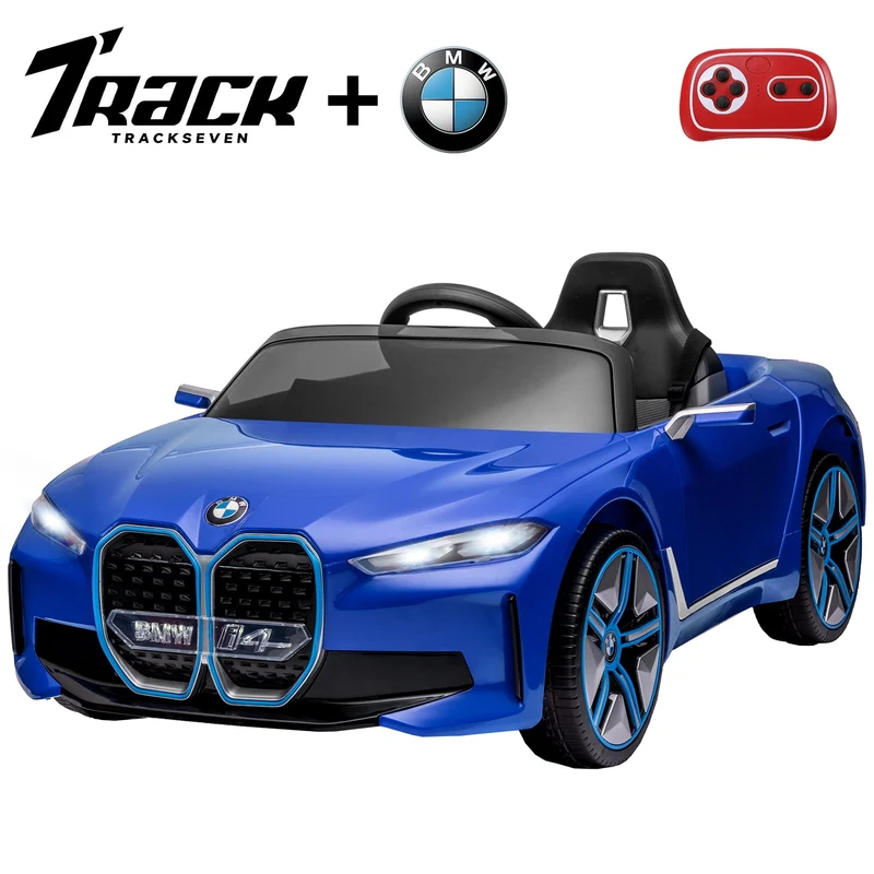Track 7 Kids Ride on Car,Licensed BMW i4 12V Electric Car with Remote Control,MP3,Bluetooth,LED Light,Ride On Toy Electric Vehicle,Blue