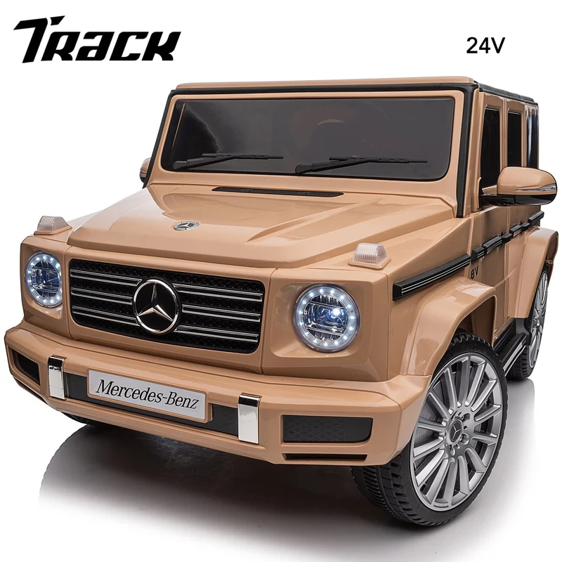 Track 7 24V Ride on Car, Licensed Mercedes-Benz G500 Electric Car with Remote Control, USB, Bluetooth, LED Lights, Ride on Truck for Boys Girls Age 3+, Yellow