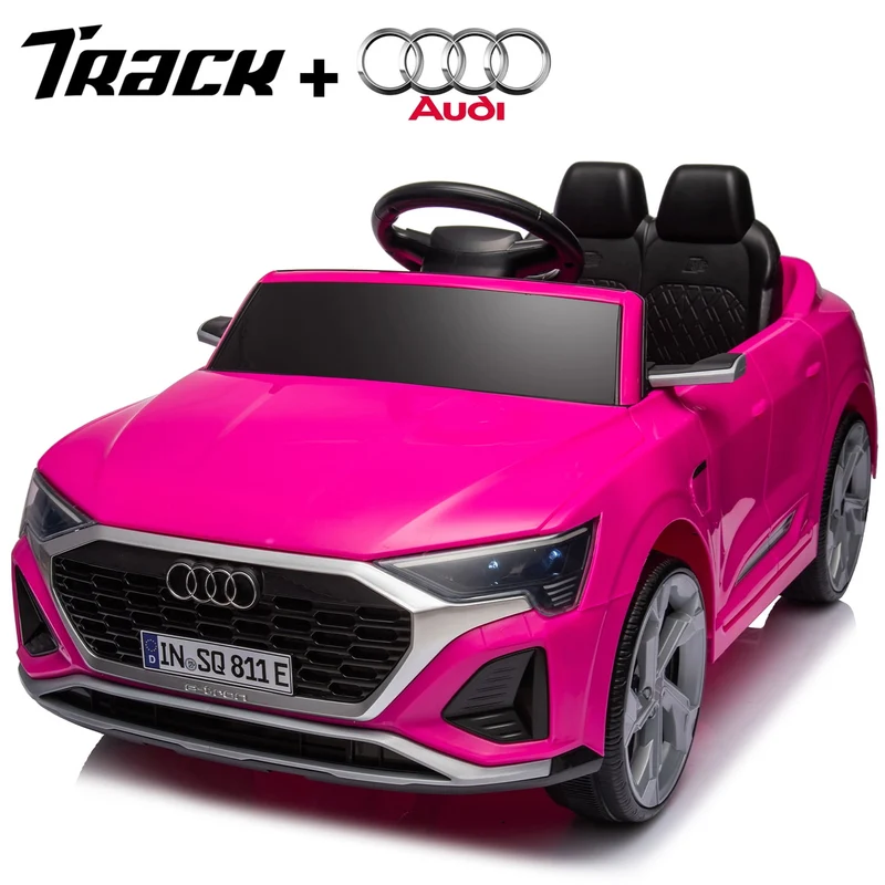 Track Seven Licensed Audi SQ8 Ride on Car with Remote Control, 12V Electric Car for Kids Age 3+, Music, Hanging Start, Speed Adjustment, LED Lights, Suspension, Power Display, Pink