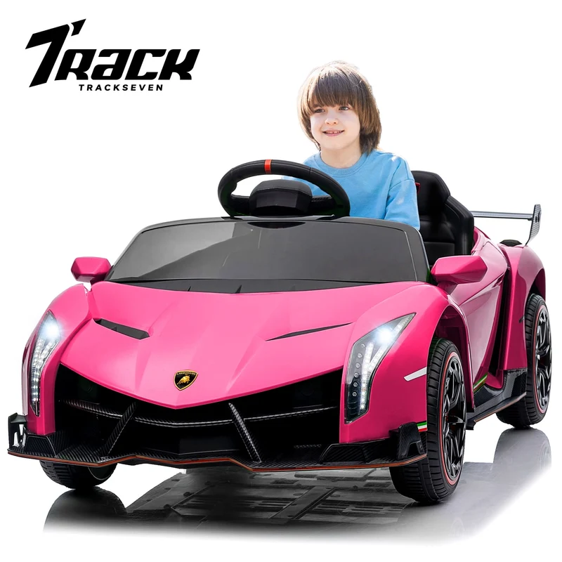 Track 7 12V Kids Ride on Car, Licensed Lamborghini Veneno Electric Car with Remote Control, Music, Age 3+, Pink