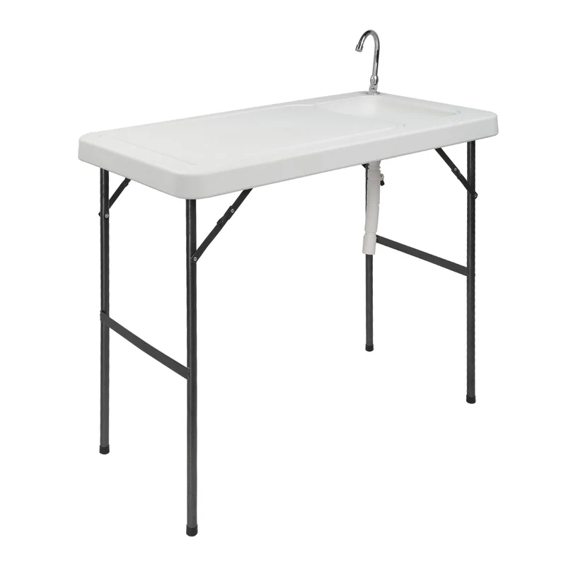 COOKCOK HDPE Rectangular With Barbed Wire Foldable Outdoor Table, 46"L x 24"W x 37"H, White