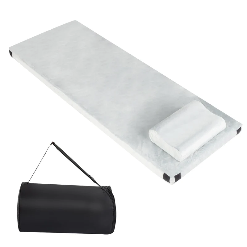 COOKCOK Memory Foam Camping Mattress,75"D x 25"W x 3"H, Memory Foam , Carry Bag, Strap, Pillow, Gray
