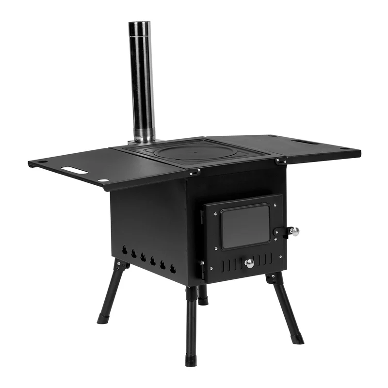 COOKCOK Camping rocket stove with chimney, 30.5"D x 16.1"W x 19.3"H, Alloy Steel, Black