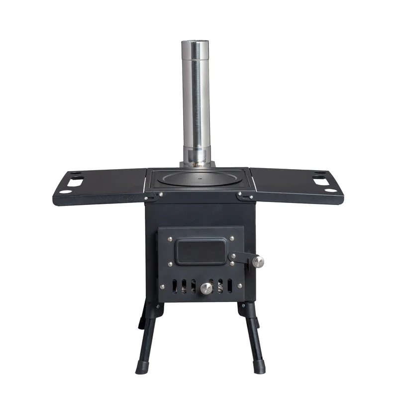 COOKCOK Camping rocket stove with chimney, 22.6"D x 11.4"W x 14.6"H, Alloy Steel, Black