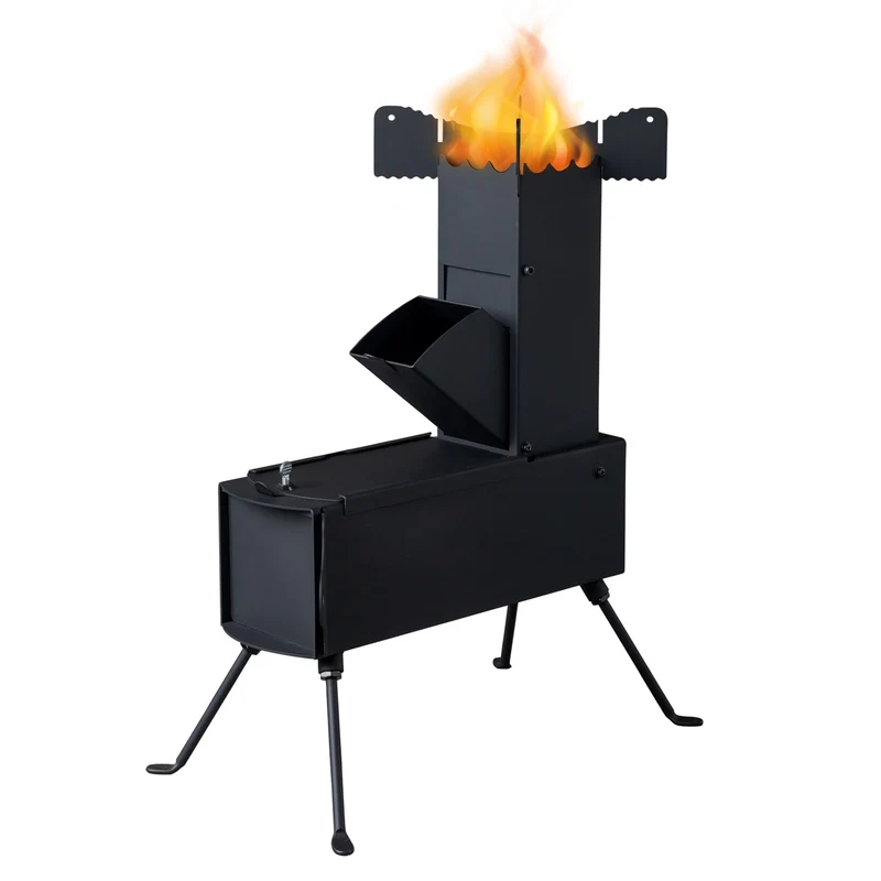 COOKCOK Camping rocket stove, Foldable, 9.44"D x 17"W x 21.3"H, Alloy Steel, Black