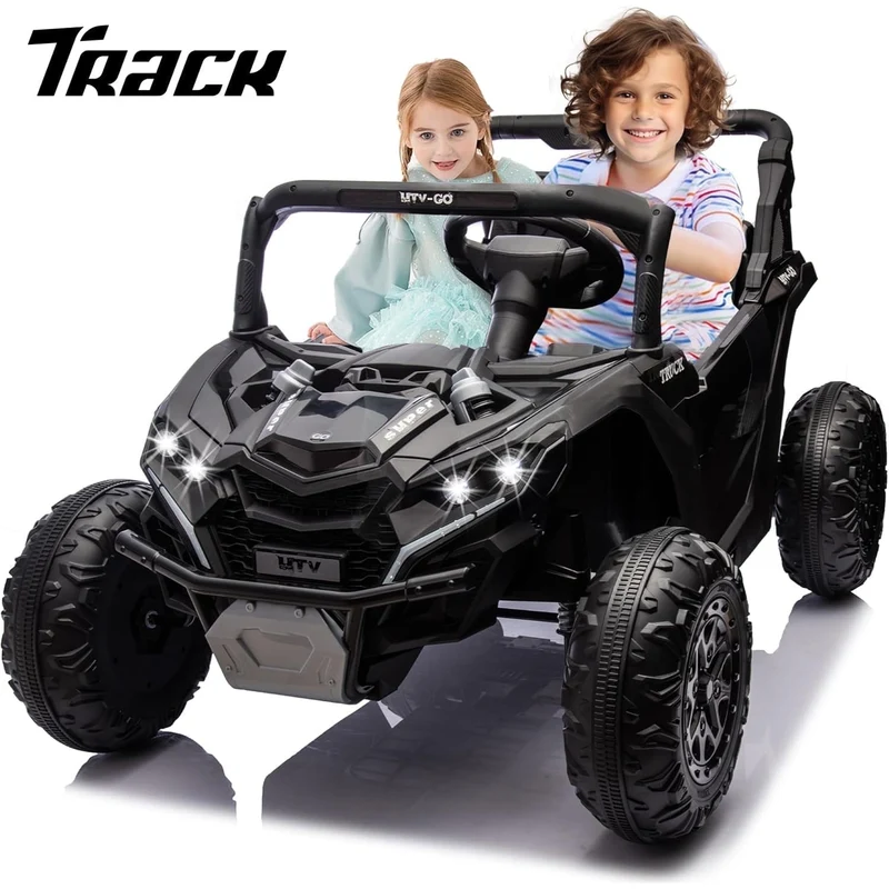 Track Seven 24V 2-Seater Ride on UTV, 20" Large Seat, 2 x 200W Powerful Motors, 4.5 mph Max Speed, Ride on Car w/Remote Control, MP3, Lights, Battery Powered Electric Car for Boys Girls Age 3+, Black