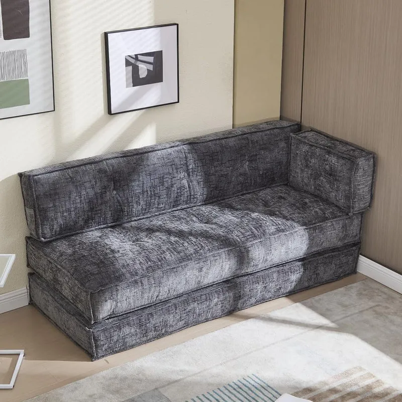 BISHE 78" Modular Sectional Sofa Bed, Chenille Fabric L-Shaped Cloud Couch with Storage Pockets, No Assembly Required, Space-Saving Convertible Sleeper for Living Room, Apartment, Office, Grey