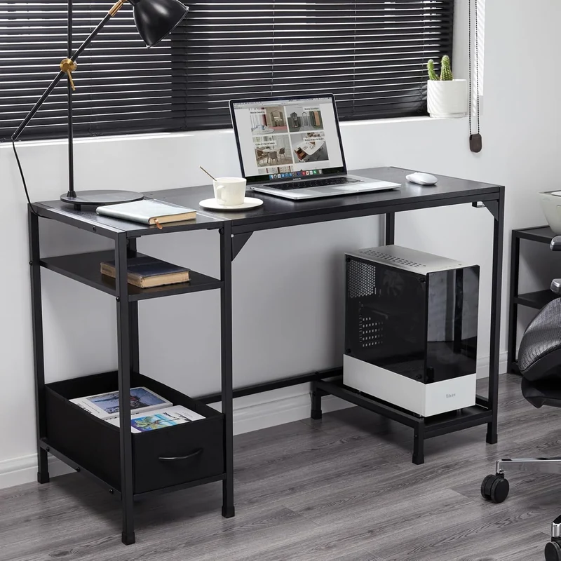 COOKCOK 47 inch Computer Desk with Storage, Home Office Adult Lap Desks with Shelf, Bedroom, Living Room