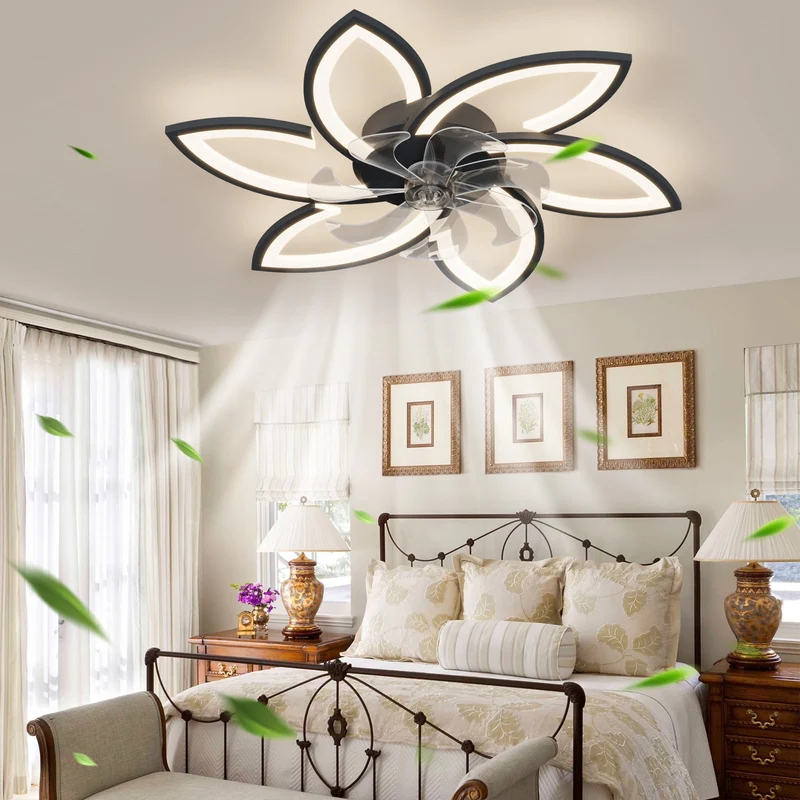 COOKCOK 30.7In Modern Low Profile Ceiling Fans with Dimmable Led Light, Flower Shape Ceiling Light Fan with Remote Control/app Control, Timing 6 Gear Speeds Fan Ceiling Lamp