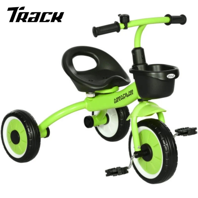 Track 7 Kids Tricycle for Toddlers Age 2-5 with Adjustable Seat, Toddler Bike for Children with Basket, Bell, Handlebar Grips, Gift for Boys Girls, Green