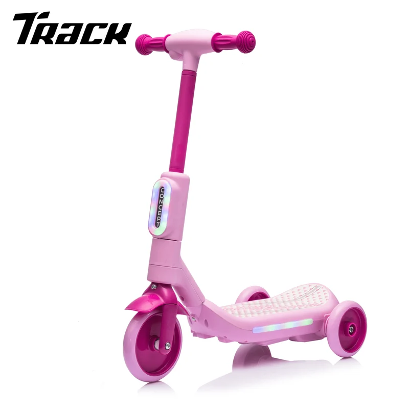 Track Seven Electric Scooter for Kids, 3 Wheels Kids Kick Scooter with Spray, LED Lights, PU Wheels, Wide Pedal, Music, Independent Light Switch, 6V Scooter for Boys Girls Toddlers Ages 3-6, Pink