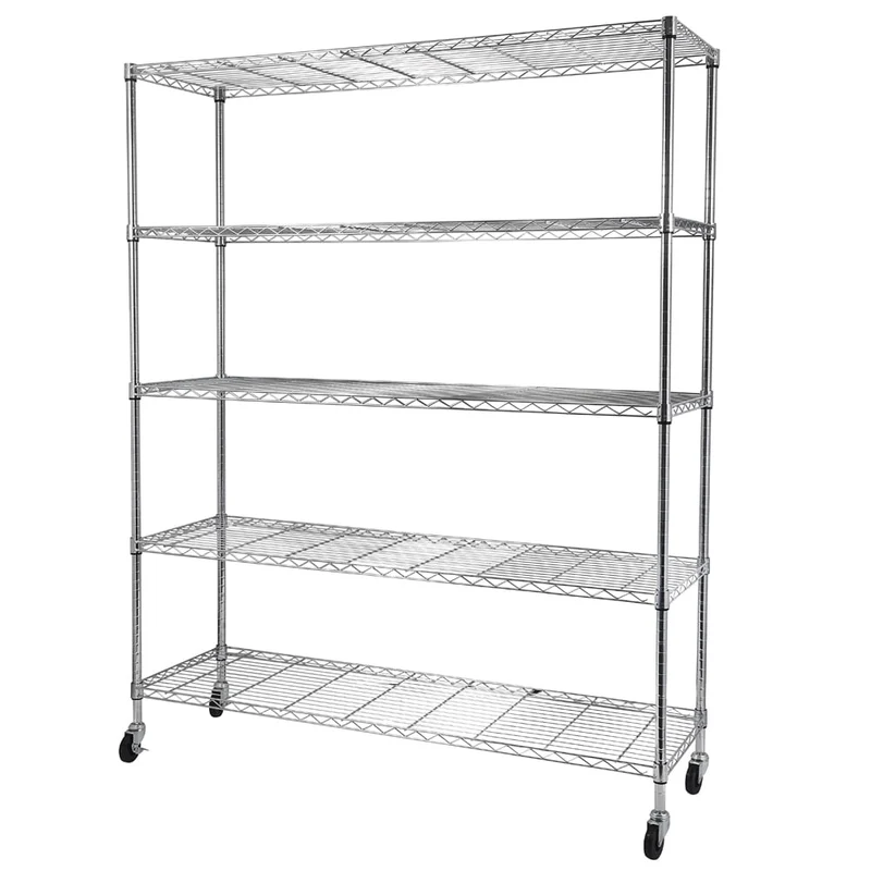 COOKCOK 5-Tier Wire Shelving with Wheels,Storage Shelving Unit,Adjustable Wire Shelving,Heavy Duty Kitchen Shelf,Carbon Steel Wire Shelving Unit for Garage Storage, Laundry Room,Kitchen Organization