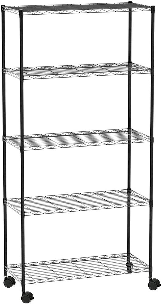 COOKCOK 5-Tier Wire Shelving with Wheels, 35.4"x 13.8"x 65" Heavy Duty Shelf, Height Adjustable Rolling Metal Shelves for Storage, 750lbs Capacity, Black