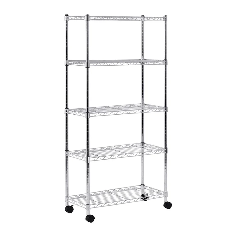 COOKCOK 5-Tier Wire Shelving, 35"D x 17"W x 73"H Storage Shelves, Metal Shelves with Wheels, Height Adjustable Garage Shelf for Storage