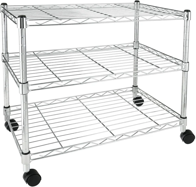 COOKCOK 3-Tier Wire Shelving,24"D x 12"W x 22"H Storage Shelves with Wheels,Metal Shelf,Garage Shelf for Storage