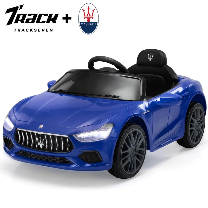 Track 7 12V Ride on Car, Licensed Maserati Ghibli Electric Car for Boys Girls, Ride on Car with Remote Control, Music, Lights, Blue