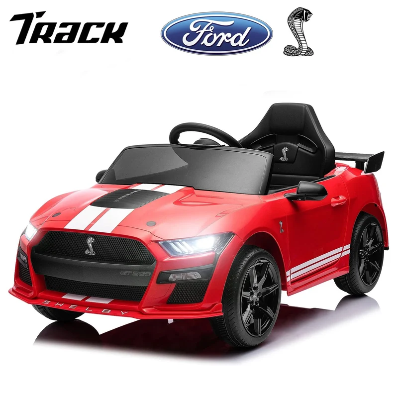 Track 7 12V Ride on Car, Licensed Ford Mustang Shelby GT500 Ride on Car with Remote Control, LED Lights, Music & Bluetooth, Electric Car for Boys Gilrs Age3+, Red