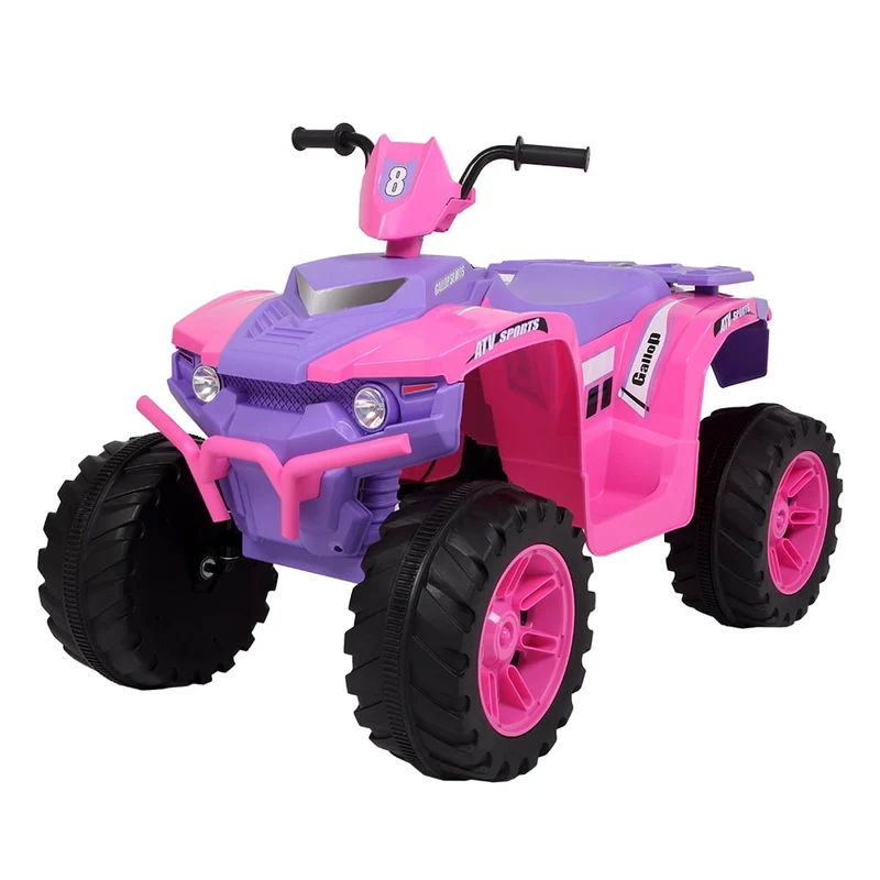 Track 7 12V All Terrain Vehicle, Dual Drive, 2 speed adjustable, with MP3 player, radio, USB port, Slow Start, Pink & Purple