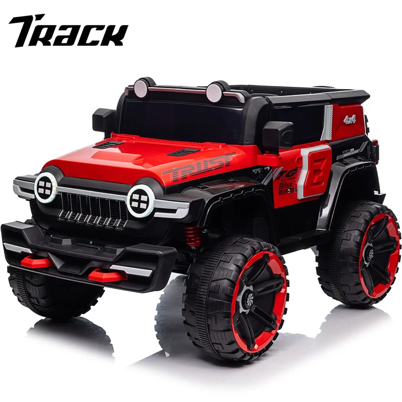 Track 7 12V Kids Ride On Car, Kids Electric Truck with Remote Control, Spring Suspension, Safety Lock, LED Light, Music & Horn, for Boys Girls, Red