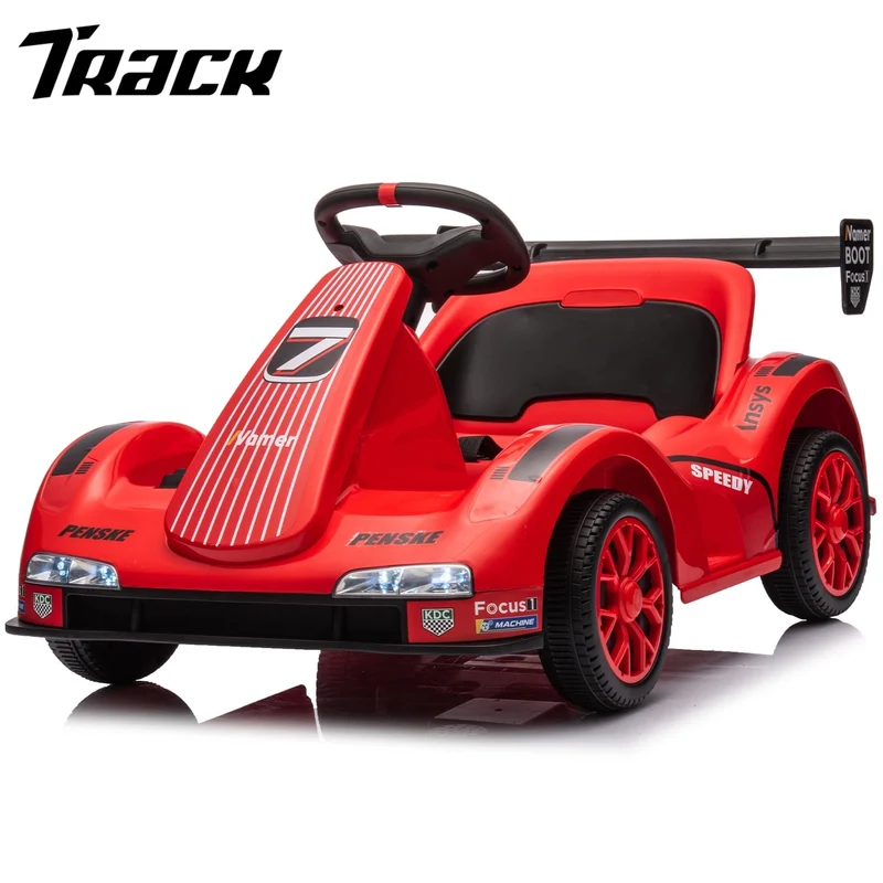 Track 7 12V Electric Go Kart for Kids, 4 Wheeler Pedal Car for Boys Girls, Dual Drive Ride on Car Toys for Toddlers Kids 3-6 w/Parent Remote Control, 3-Point Safety Belt, Red