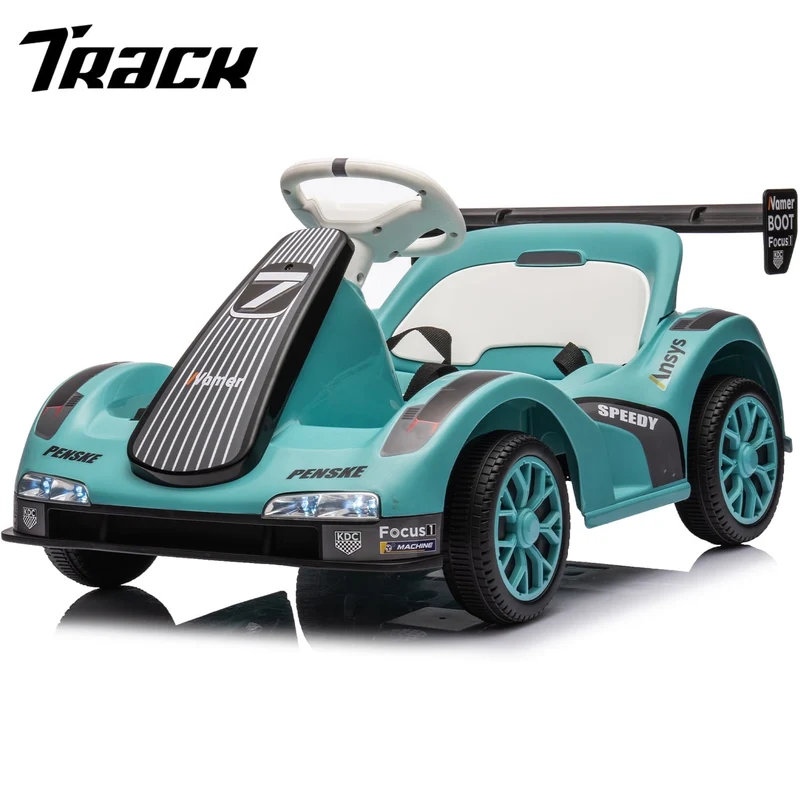 Track 7 12V Electric Go Kart for Kids, 4 Wheeler Pedal Car for Boys Girls, Dual Drive Ride on Car Toys for Toddlers Kids 3-6 w/Parent Remote Control, 3-Point Safety Belt, Blue