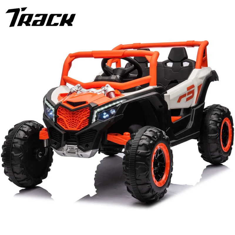 Track 7 12V Kids Electric UTV Car, Ride on Car with Remote Control, Manipulation Platform & LED Lights, Riding Toys for Boys & Girls Aged 3~6, Orange&White