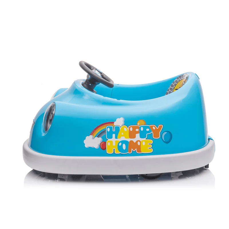 Track 7 Kids Ride on Bumper Car, 12V Electric Car for Boys Girls, Age 1-6 Years, with Remote Control, Bluetooth, Push Rod, Rocking Horse Mode, 360 Degree Turning, Blue