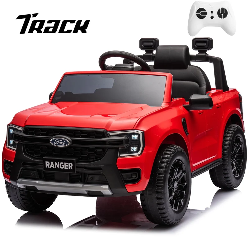 Track 7 12V Kids Ride on Pickup Truck, Licensed Ford Ranger Ride on Car with Remote Control, Music Player, LED Lights, Bluetooth, Soft Start, Electric Car for Kids Ages 3-6, White