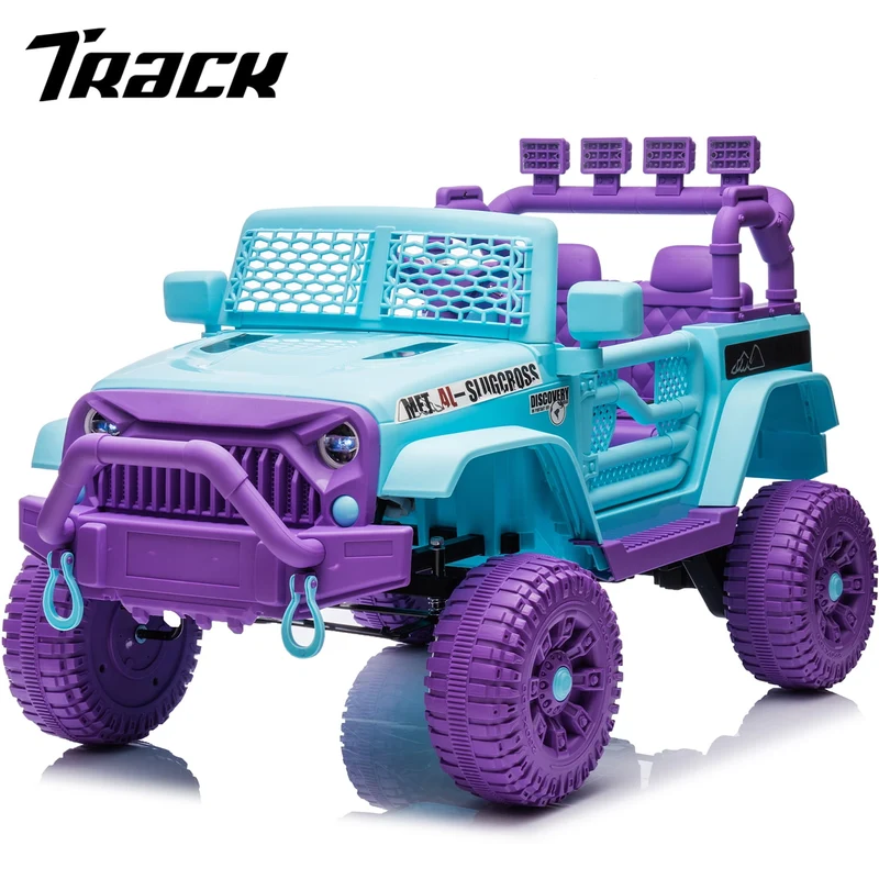 Track 7 24V Ride on Car Truck, Battery Powered Ride on Car with Remote Control, 400W Electric Vehicle w/3 Speeds, Bluetooth, Music Player for Boys Girls Aged 3+, Blue