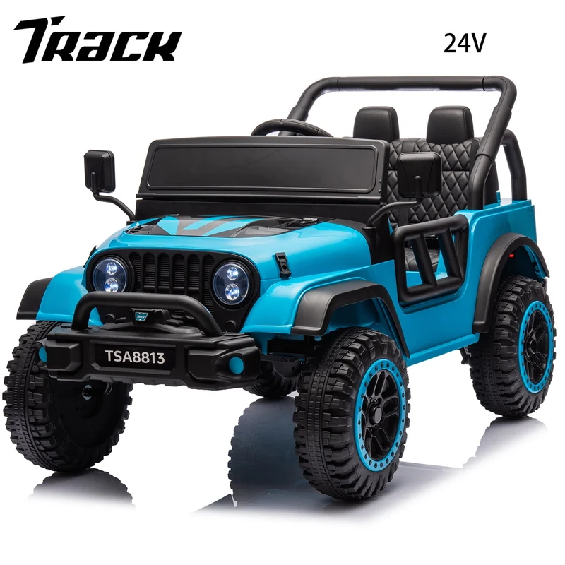 Track 7 24V Ride on Truck, Electric Car for Boys Girls, Ride on Car with Remote Control, Music, Bluetooth, Lights, Spring Suspension, Blue
