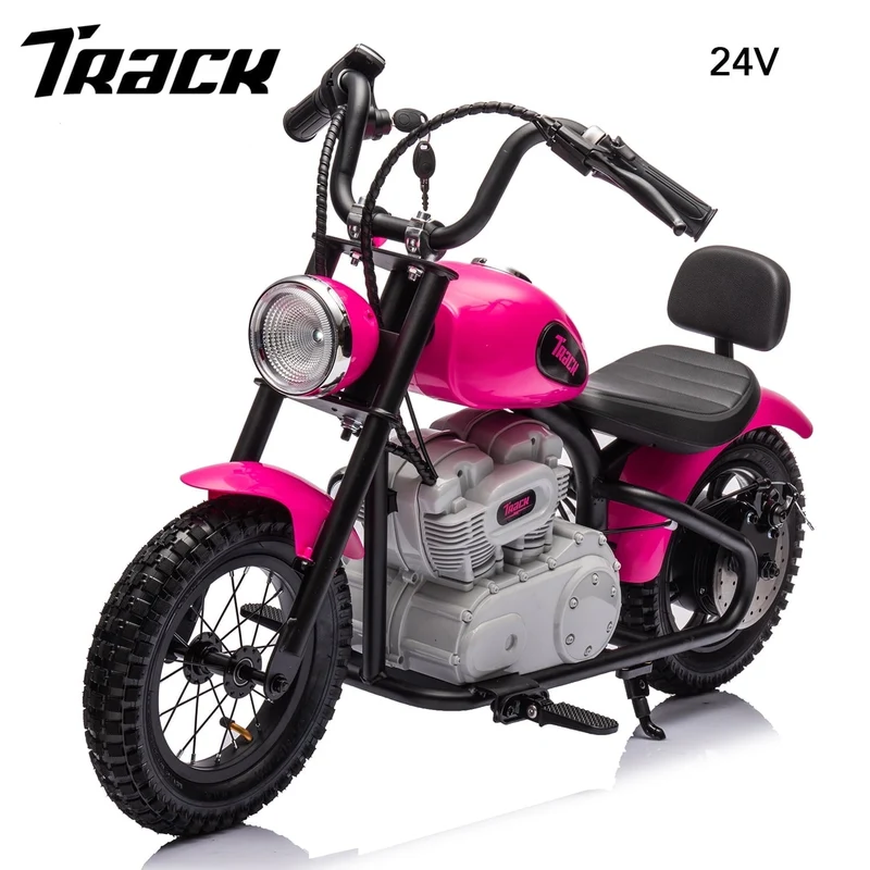 Track 7 24V Eletric Dirt Bike for kids, Ride on Motorcycle with Twist Grip Throttle, Hand-Operated Dual Brakes, Speed Up to 10 MPH, for Age 8-12, Pink