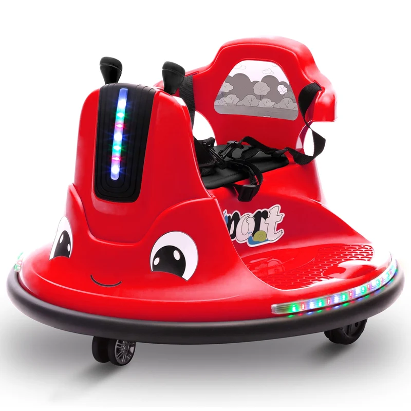 Track 7 12V Ride on Bumper Car, 360 Spin Electric Car for Boys Girls, Remote Control, Lights, Music, Ride on car, Red