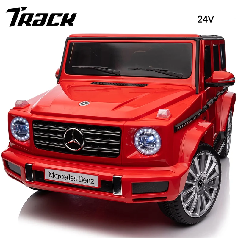 Track 7 24V Ride on Car, Licensed Mercedes-Benz G500 Electric Car with Remote Control, USB, Bluetooth, LED Lights, Ride on Truck for Boys Girls Age 3+, Red