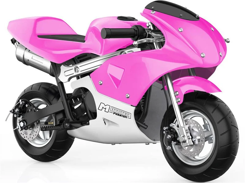 Track 7 49CC 2-Stroke Mini Dirt Bike for Kids, Mini Gas Pocket Bike with Dual Brake, Racing Dirt Motorcycle Max Speed 20 Mph, Max Weight 170lbs, 1.25L Tank, Pink
